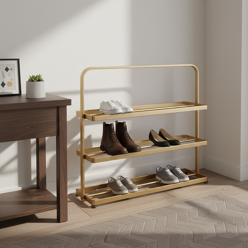 Modern Minimalist 3-Tier Rectangular Iron Shoe Rack - Open Storage Organizer for Entryway