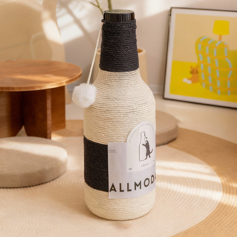 Stylish Modern Art Deco Wooden Cat Tower with Sisal Rope and Rotating Base – Wine Bottle Design for Living Room