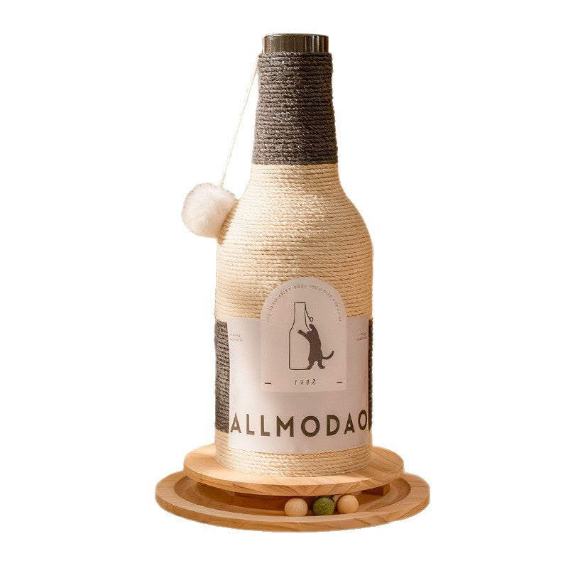 Stylish Modern Art Deco Wooden Cat Tower with Sisal Rope and Rotating Base – Wine Bottle Design for Living Room
