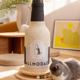 Stylish Modern Art Deco Wooden Cat Tower with Sisal Rope and Rotating Base – Wine Bottle Design for Living Room