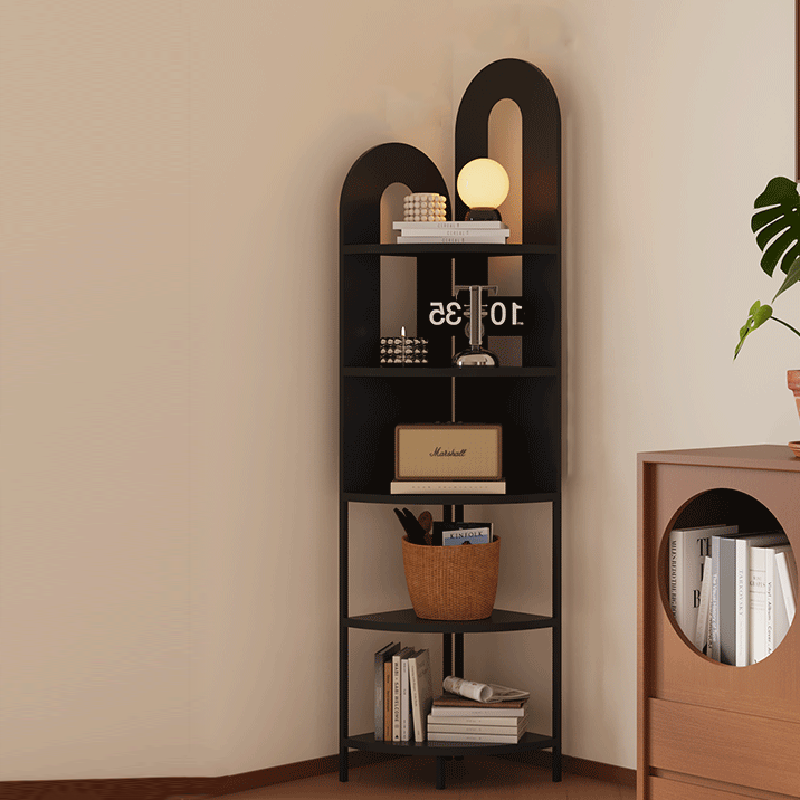 Traditional French Arched Iron Corner Shelf, Fan-Shaped, Floor-Standing 5-Tier Storage for Living Room
