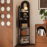Traditional French Arched Iron Corner Shelf, Fan-Shaped, Floor-Standing 5-Tier Storage for Living Room