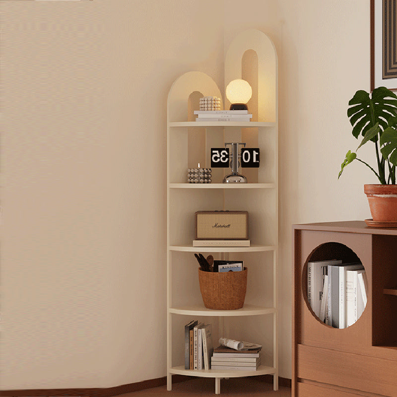 Traditional French Arched Iron Corner Shelf, Fan-Shaped, Floor-Standing 5-Tier Storage for Living Room