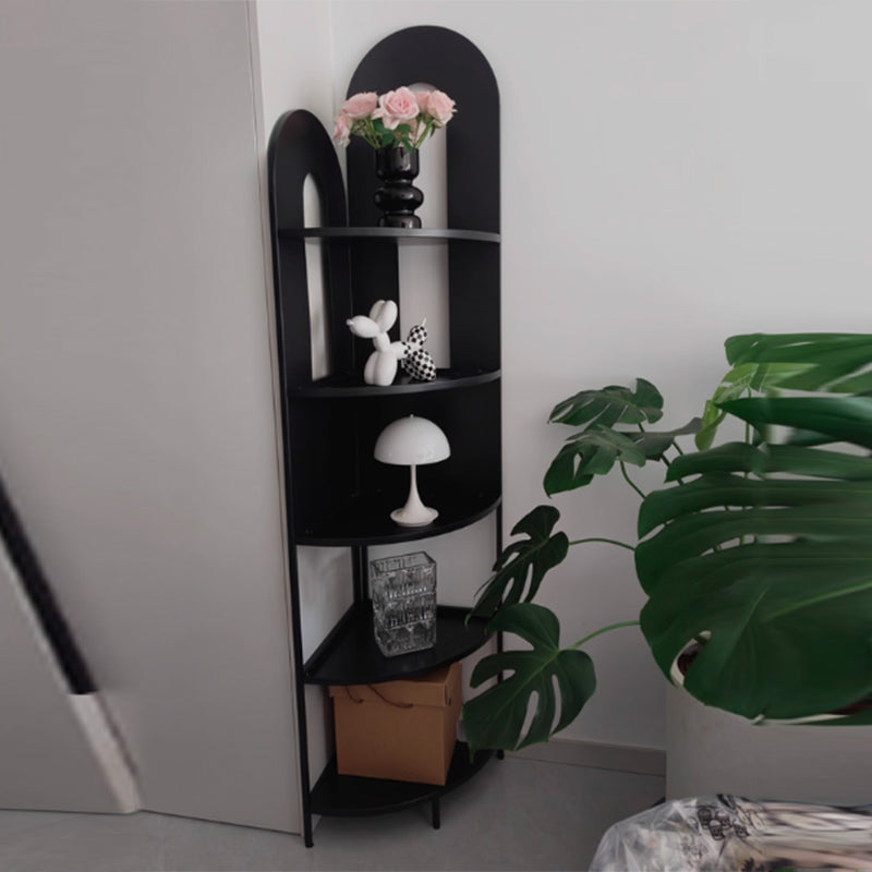 Traditional French Arched Iron Corner Shelf, Fan-Shaped, Floor-Standing 5-Tier Storage for Living Room
