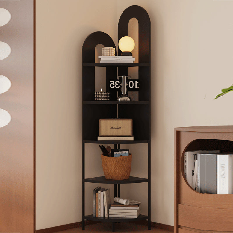 Traditional French Arched Iron Corner Shelf, Fan-Shaped, Floor-Standing 5-Tier Storage for Living Room