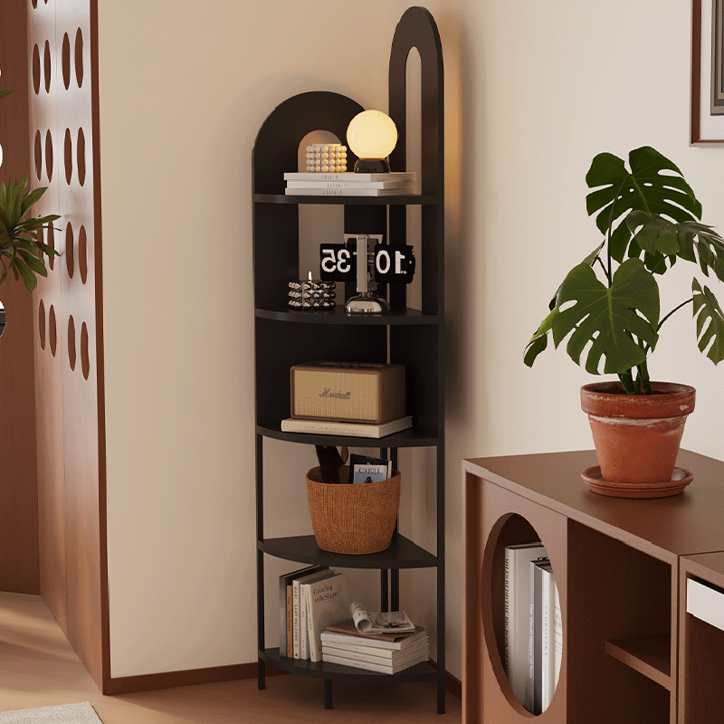 Traditional French Arched Iron Corner Shelf, Fan-Shaped, Floor-Standing 5-Tier Storage for Living Room