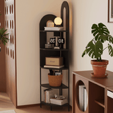 Traditional French Arched Iron Corner Shelf, Fan-Shaped, Floor-Standing 5-Tier Storage for Living Room