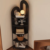 Traditional French Arched Iron Corner Shelf, Fan-Shaped, Floor-Standing 5-Tier Storage for Living Room
