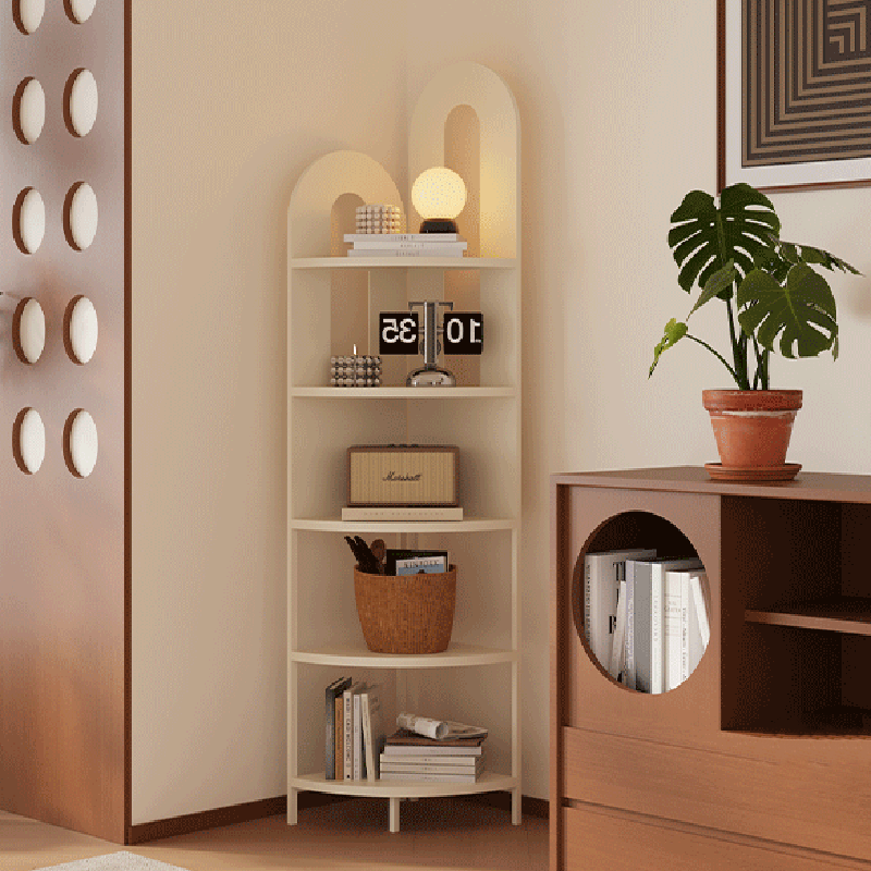 Traditional French Arched Iron Corner Shelf, Fan-Shaped, Floor-Standing 5-Tier Storage for Living Room