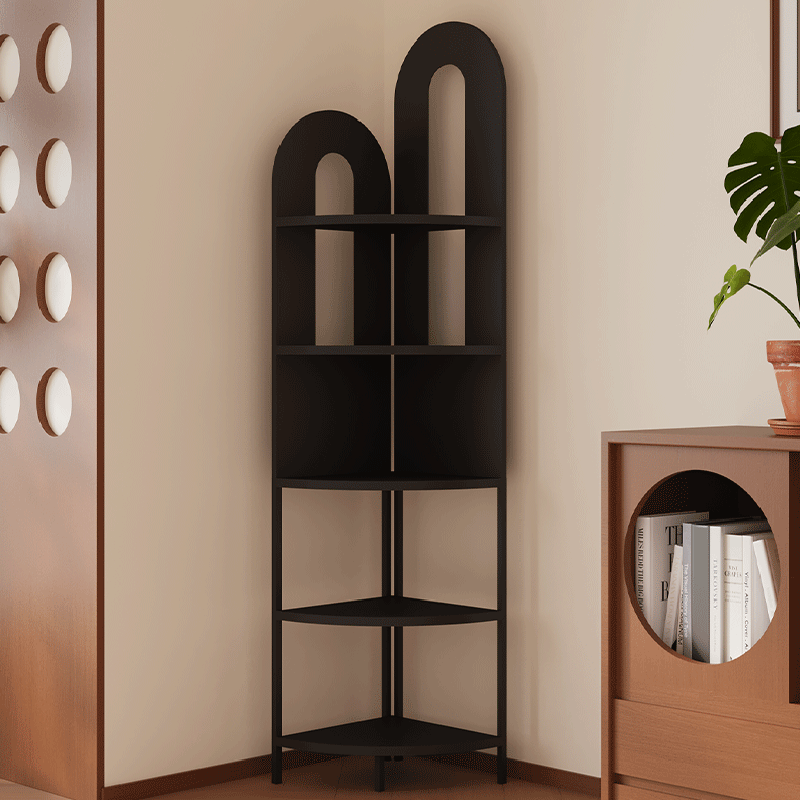 Traditional French Arched Iron Corner Shelf, Fan-Shaped, Floor-Standing 5-Tier Storage for Living Room