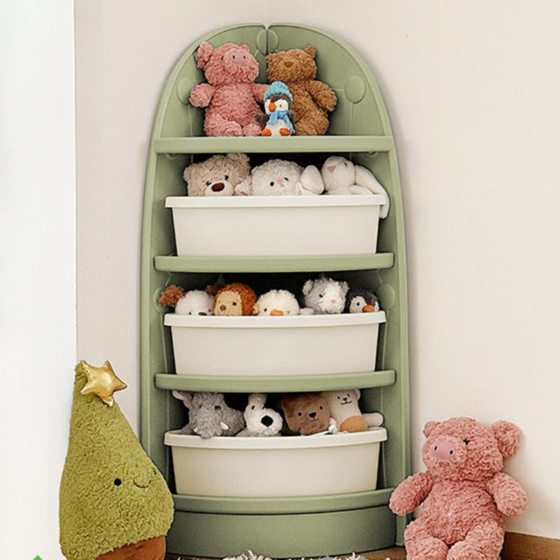 Modern Minimalist Eco-Friendly Fan-Shaped 4-Tier Kids' Corner Storage Shelf – HDPE/PP Plastic, Ideal for Living Room & Study