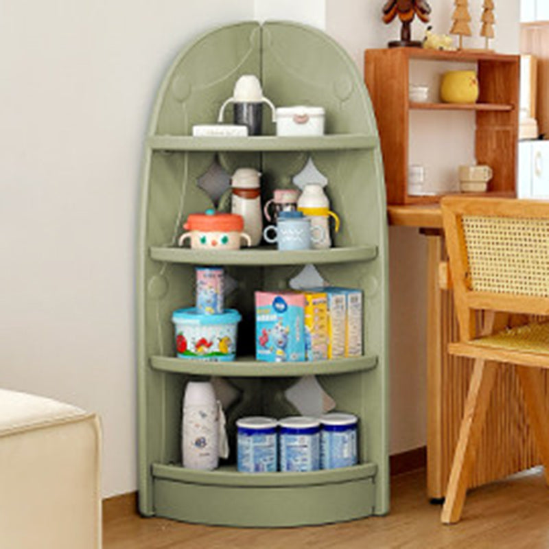 Modern Minimalist Eco-Friendly Fan-Shaped 4-Tier Kids' Corner Storage Shelf – HDPE/PP Plastic, Ideal for Living Room & Study