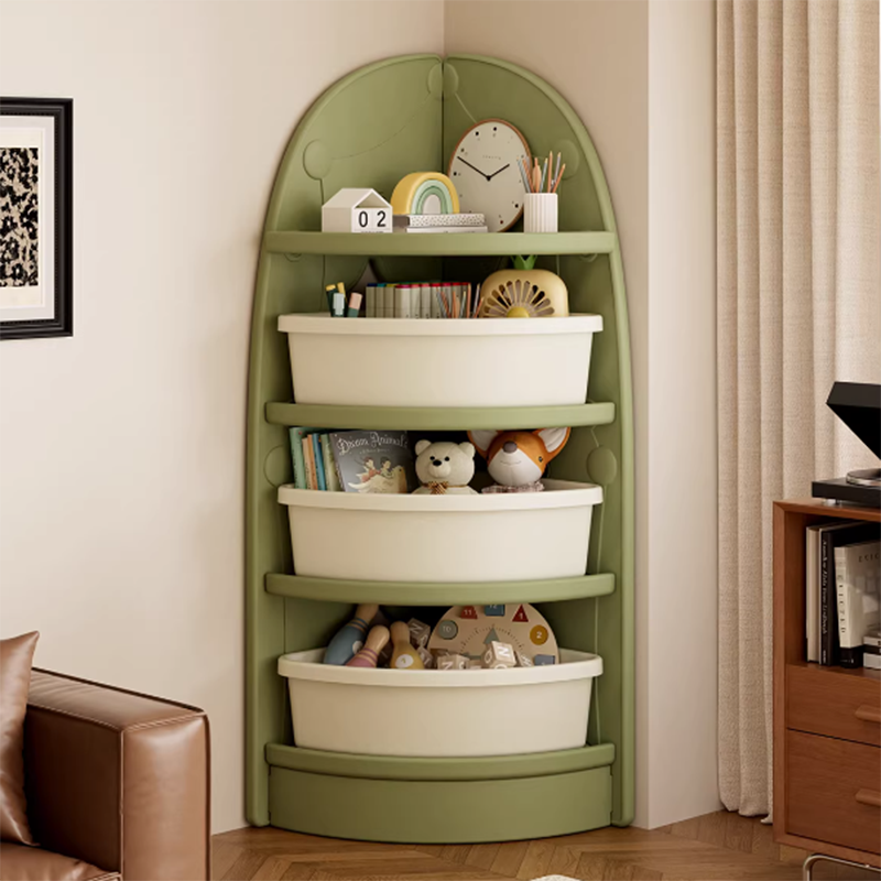 Modern Minimalist Eco-Friendly Fan-Shaped 4-Tier Kids' Corner Storage Shelf – HDPE/PP Plastic, Ideal for Living Room & Study