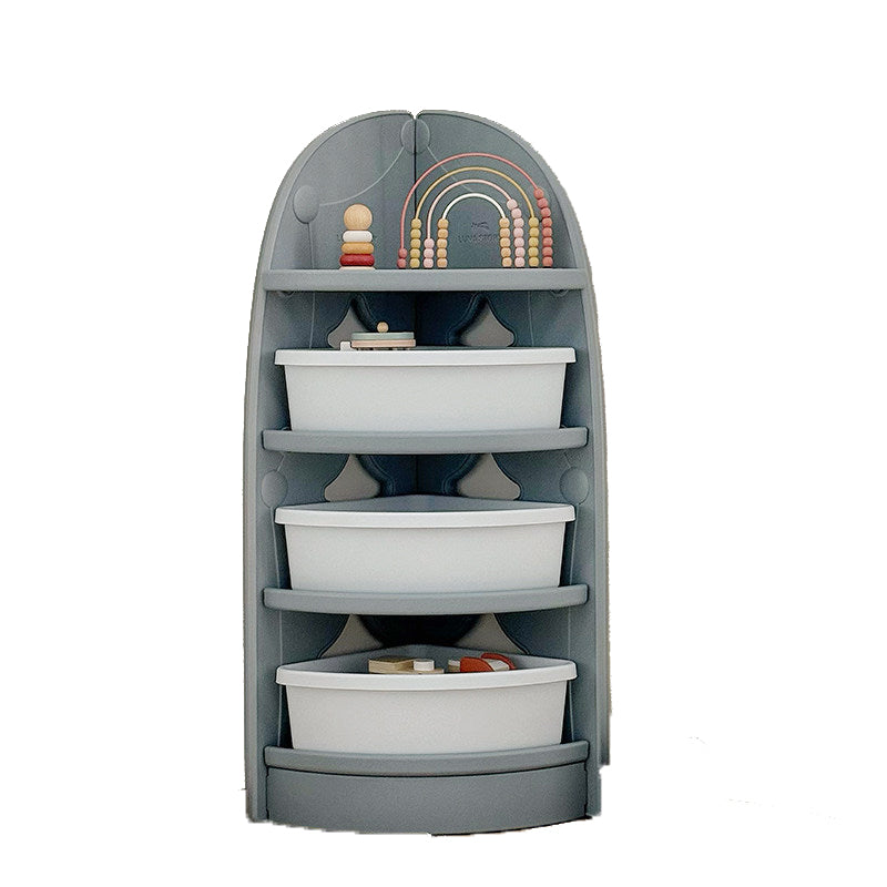 Modern Minimalist Eco-Friendly Fan-Shaped 4-Tier Kids' Corner Storage Shelf – HDPE/PP Plastic, Ideal for Living Room & Study