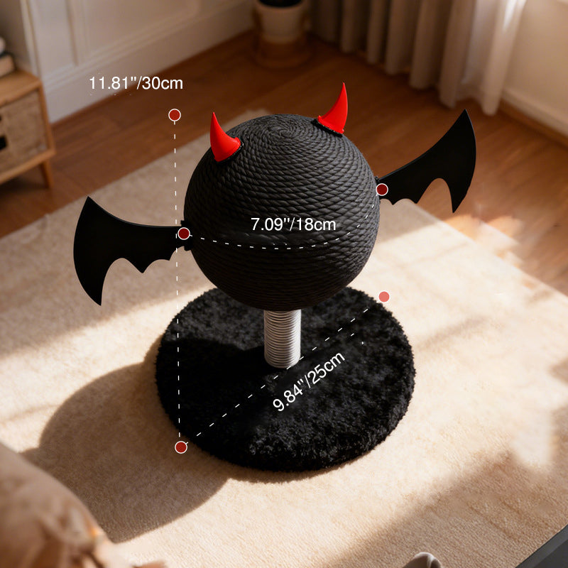 Modern Cartoon Devil Bat Cat Scratcher with Hemp Rope, Spring‑Mounted Scratching Post for Living Room