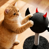 Modern Cartoon Devil Bat Cat Scratcher with Hemp Rope, Spring‑Mounted Scratching Post for Living Room
