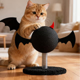 Modern Cartoon Devil Bat Cat Scratcher with Hemp Rope, Spring‑Mounted Scratching Post for Living Room