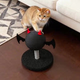 Modern Cartoon Devil Bat Cat Scratcher with Hemp Rope, Spring‑Mounted Scratching Post for Living Room