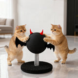 Modern Cartoon Devil Bat Cat Scratcher with Hemp Rope, Spring‑Mounted Scratching Post for Living Room
