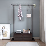 Traditional Chinese-Style Rectangular Hall Tree in Rubberwood Solid Wood with Pine Wood Multi-Layer Board, 2-Drawer Entryway Organizer