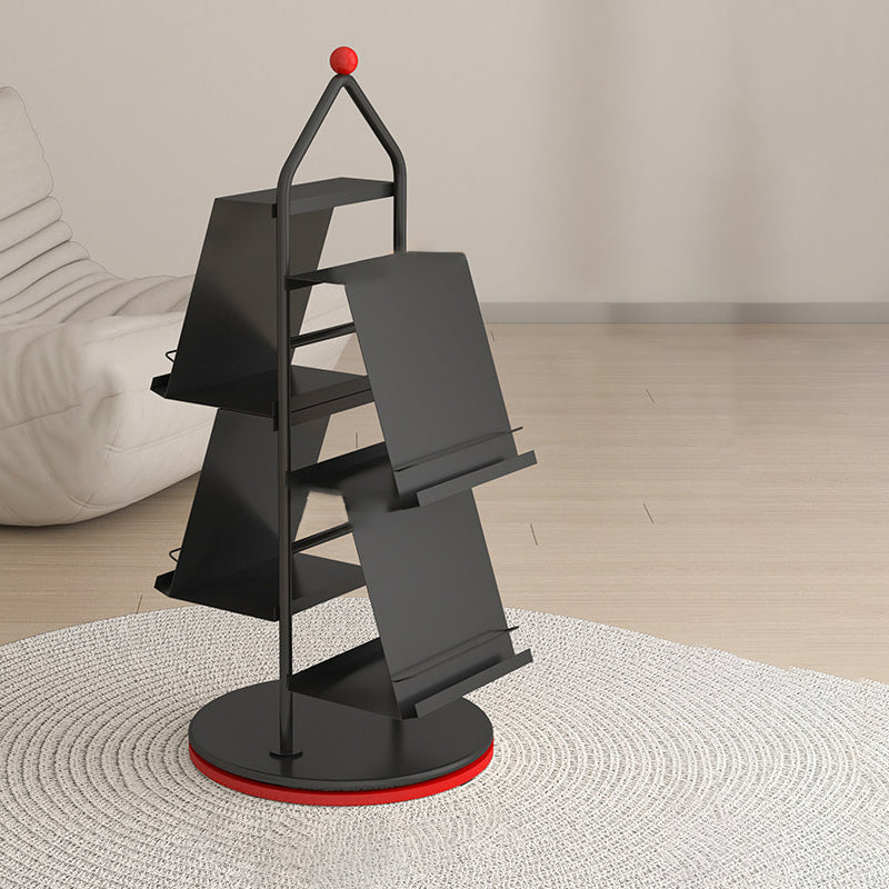 Contemporary Industrial Tree-Shaped Floor Bookshelf – 4-Tier Rotating Carbon Steel Storage Rack for Living Room & Study
