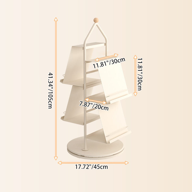 Contemporary Industrial Tree-Shaped Floor Bookshelf – 4-Tier Rotating Carbon Steel Storage Rack for Living Room & Study