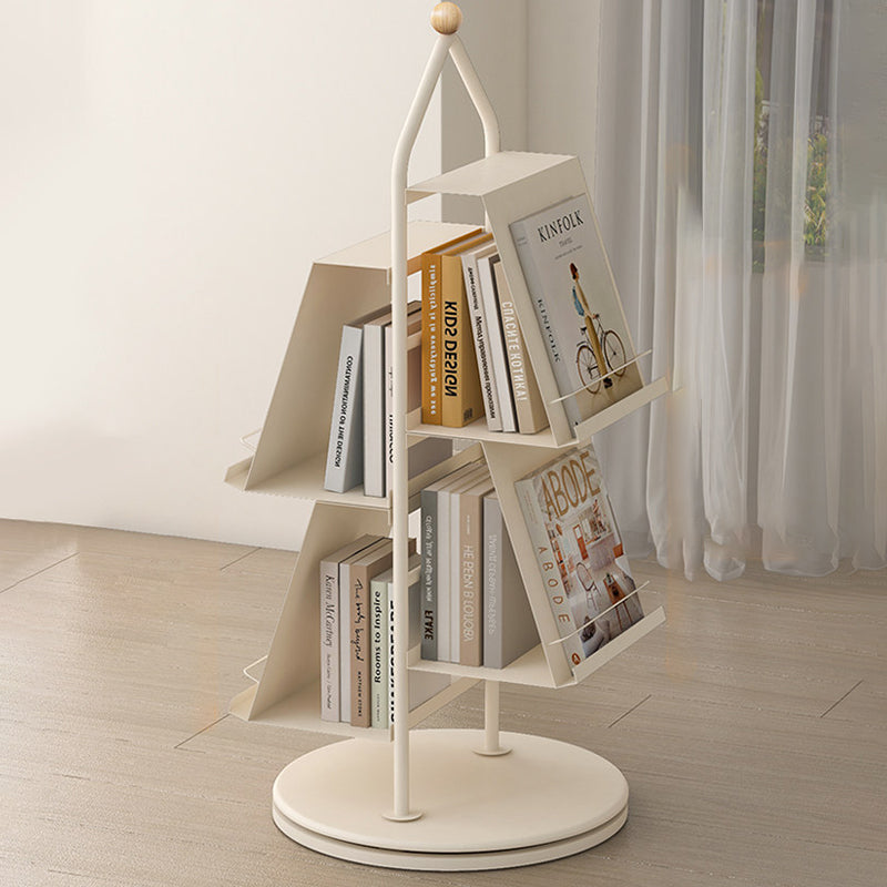 Contemporary Industrial Tree-Shaped Floor Bookshelf – 4-Tier Rotating Carbon Steel Storage Rack for Living Room & Study