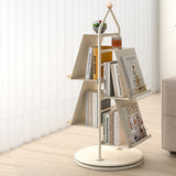 Contemporary Industrial Tree-Shaped Floor Bookshelf – 4-Tier Rotating Carbon Steel Storage Rack for Living Room & Study