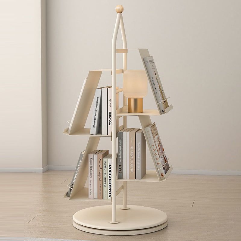 Contemporary Industrial Tree-Shaped Floor Bookshelf – 4-Tier Rotating Carbon Steel Storage Rack for Living Room & Study