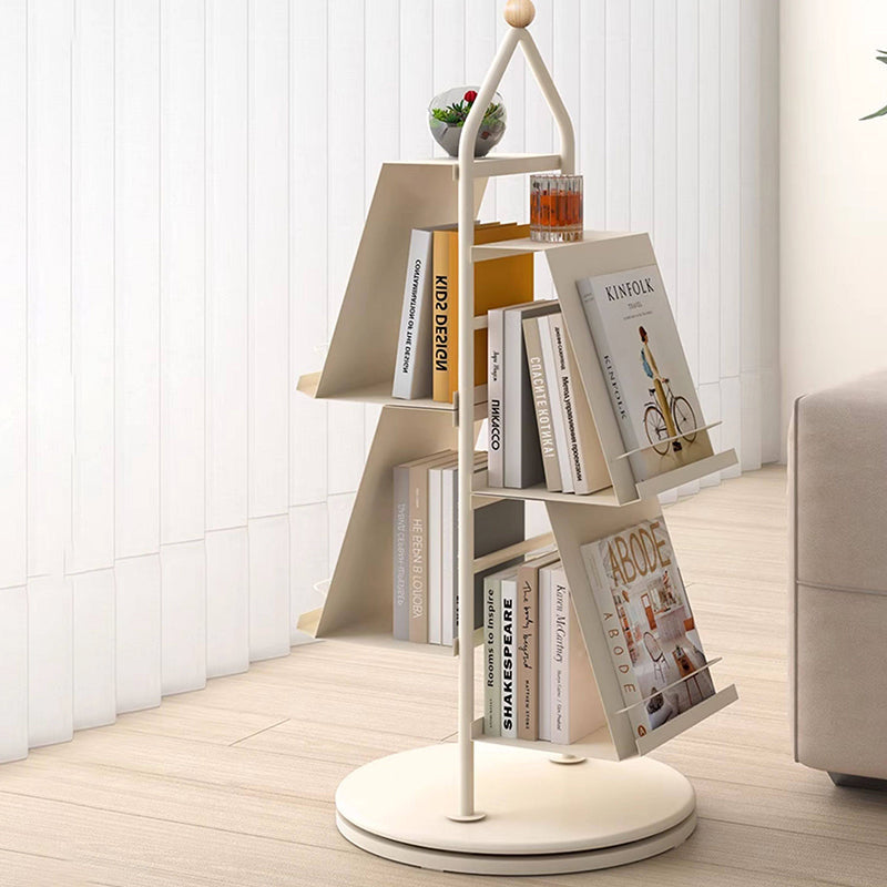 Contemporary Industrial Tree-Shaped Floor Bookshelf – 4-Tier Rotating Carbon Steel Storage Rack for Living Room & Study