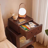 Contemporary Solid Wood & Glass Nightstand with a Rounded, Robot-Inspired Design and Two Storage Compartments for Bedroom or Living Room