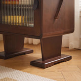Contemporary Solid Wood & Glass Nightstand with a Rounded, Robot-Inspired Design and Two Storage Compartments for Bedroom or Living Room