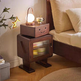 Contemporary Solid Wood & Glass Nightstand with a Rounded, Robot-Inspired Design and Two Storage Compartments for Bedroom or Living Room