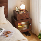 Contemporary Solid Wood & Glass Nightstand with a Rounded, Robot-Inspired Design and Two Storage Compartments for Bedroom or Living Room