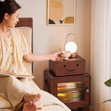 Contemporary Solid Wood & Glass Nightstand with a Rounded, Robot-Inspired Design and Two Storage Compartments for Bedroom or Living Room