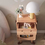 Modern Solid Wood Nightstand with Glass Cylinder Robot Design, 1-Drawer Bedroom Table