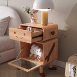 Modern Solid Wood Nightstand with Glass Cylinder Robot Design, 1-Drawer Bedroom Table