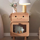 Modern Solid Wood Nightstand with Glass Cylinder Robot Design, 1-Drawer Bedroom Table