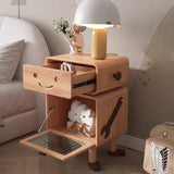 Modern Solid Wood Nightstand with Glass Cylinder Robot Design, 1-Drawer Bedroom Table