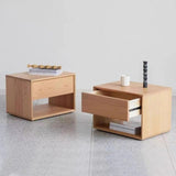 Traditional Japanese Solid Wood Nightstand – Rounded Square Design with 1 Drawer for the Bedroom