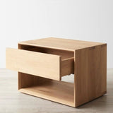 Traditional Japanese Solid Wood Nightstand – Rounded Square Design with 1 Drawer for the Bedroom