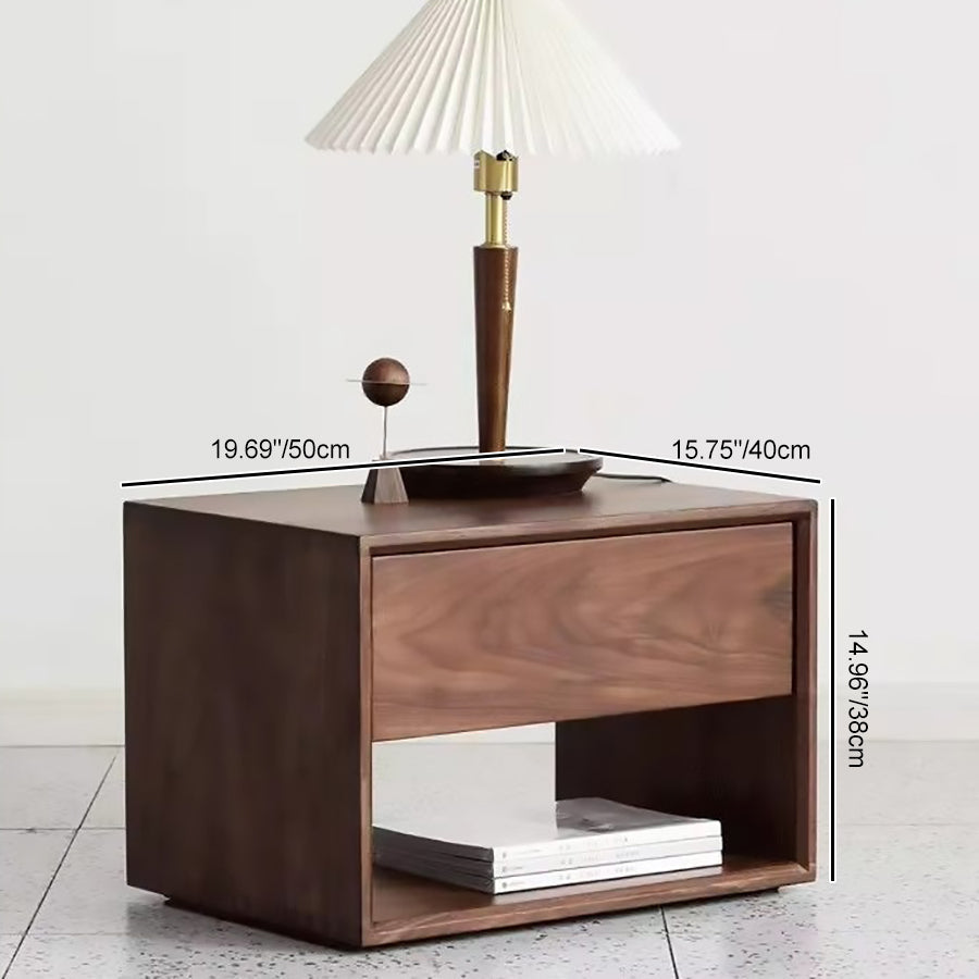 Traditional Japanese Solid Wood Nightstand – Rounded Square Design with 1 Drawer for the Bedroom
