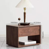 Traditional Japanese Solid Wood Nightstand – Rounded Square Design with 1 Drawer for the Bedroom