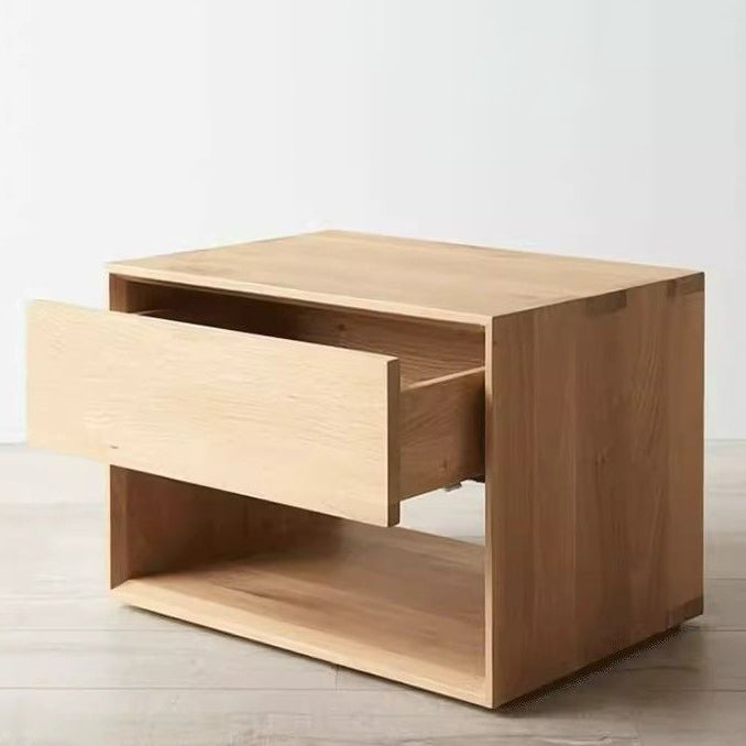 Traditional Japanese Solid Wood Nightstand – Rounded Square Design with 1 Drawer for the Bedroom