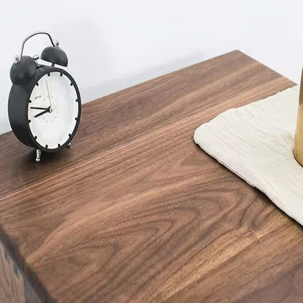 Traditional Japanese Solid Wood Nightstand – Rounded Square Design with 1 Drawer for the Bedroom