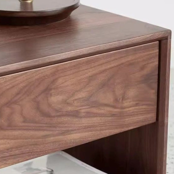 Traditional Japanese Solid Wood Nightstand – Rounded Square Design with 1 Drawer for the Bedroom