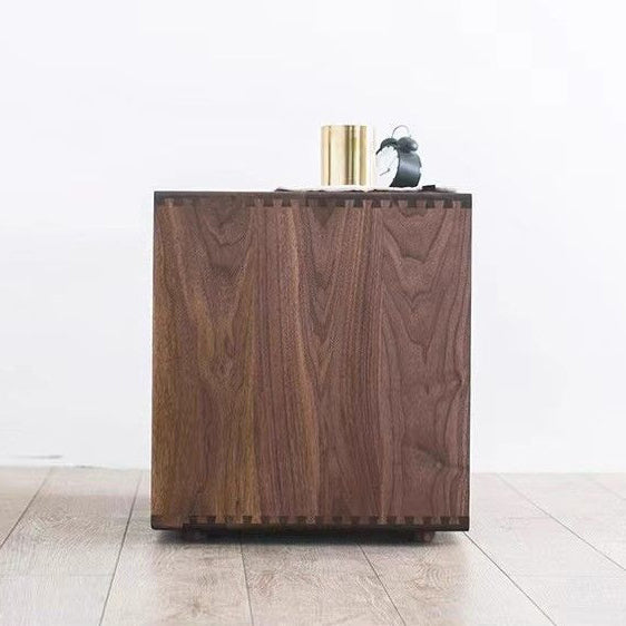 Traditional Japanese Solid Wood Nightstand – Rounded Square Design with 1 Drawer for the Bedroom