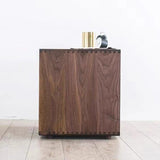 Traditional Japanese Solid Wood Nightstand – Rounded Square Design with 1 Drawer for the Bedroom