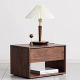 Traditional Japanese Solid Wood Nightstand – Rounded Square Design with 1 Drawer for the Bedroom