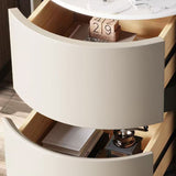 Contemporary Scandinavian Round Nightstand – Cylindrical Solid Wood Frame, Faux Leather Finish, 2-Drawer for Bedroom